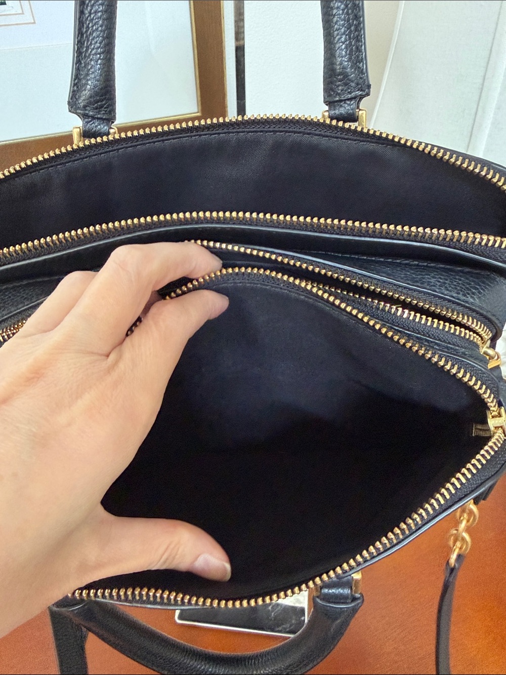 Tory Burch Black Pebbled Leather Satchel with Gold Hardware - Picture 8 of 15